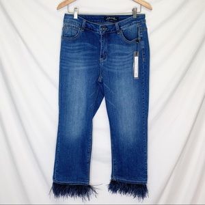 NWT Charlie B. Infinity Stretch Jeans Feather Trim